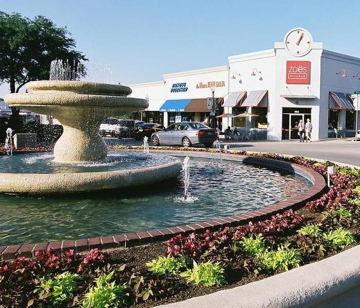 fountain and shopping center