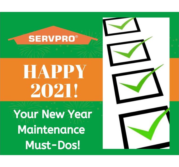 Green background with SERVPRO logo and Happy 2021 Banner.