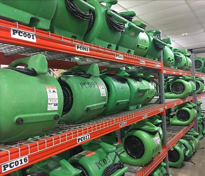Many air dryers in a SERVPRO storage facility.